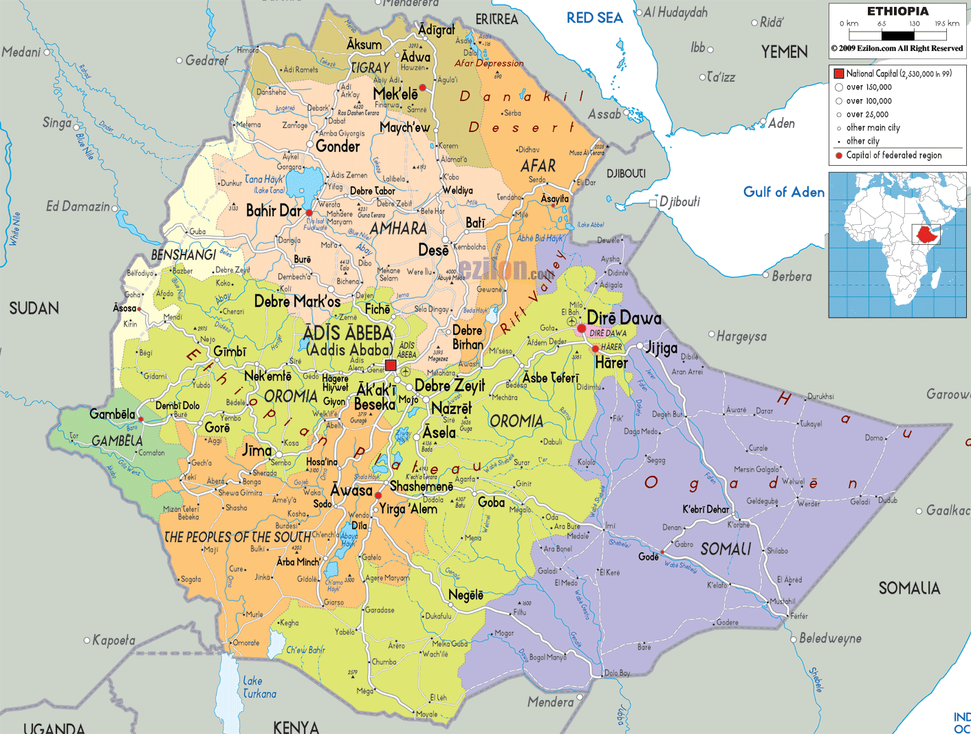 athiopien politisch karte