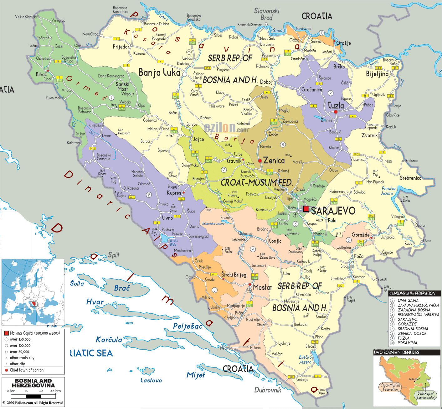 Bosnien und Herzegowina politisch karte