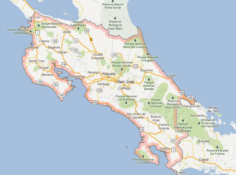 Karte von Costa Rica
