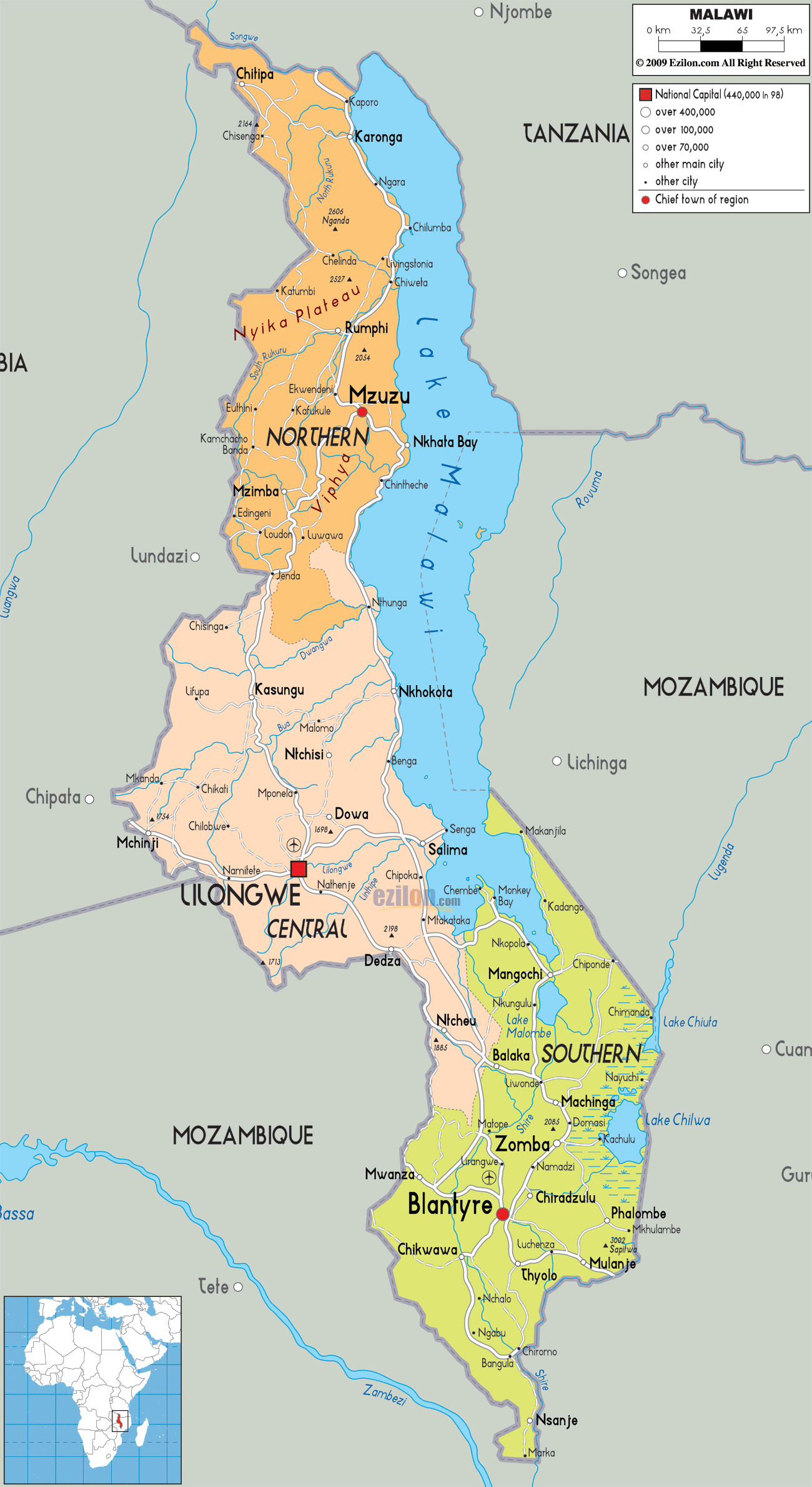 politisch karte von malawi