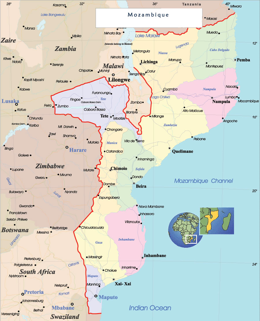 Mosambik politisch karte