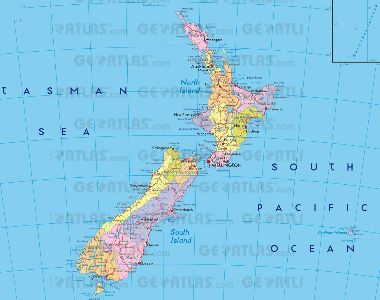 politisch karte Neuseeland