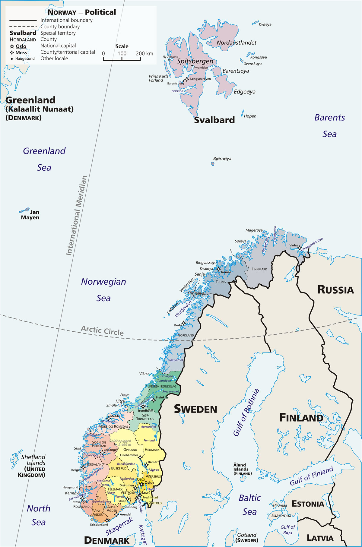 Norwegen politisch karte