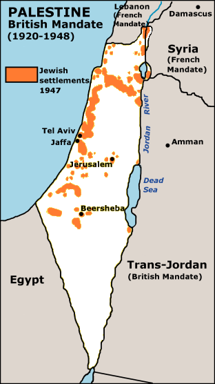 karte von 1947 jüdisch Siedlungen Palastina