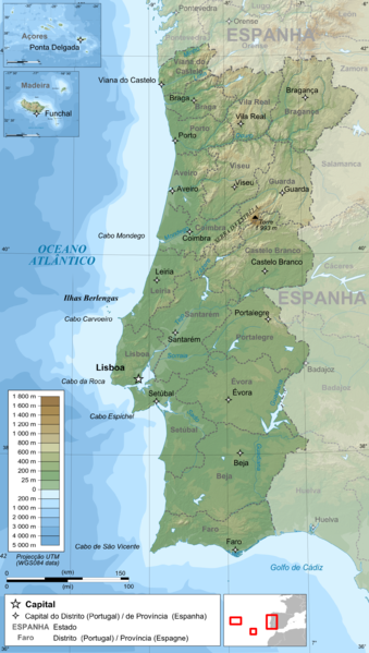 portugal topografisch karte