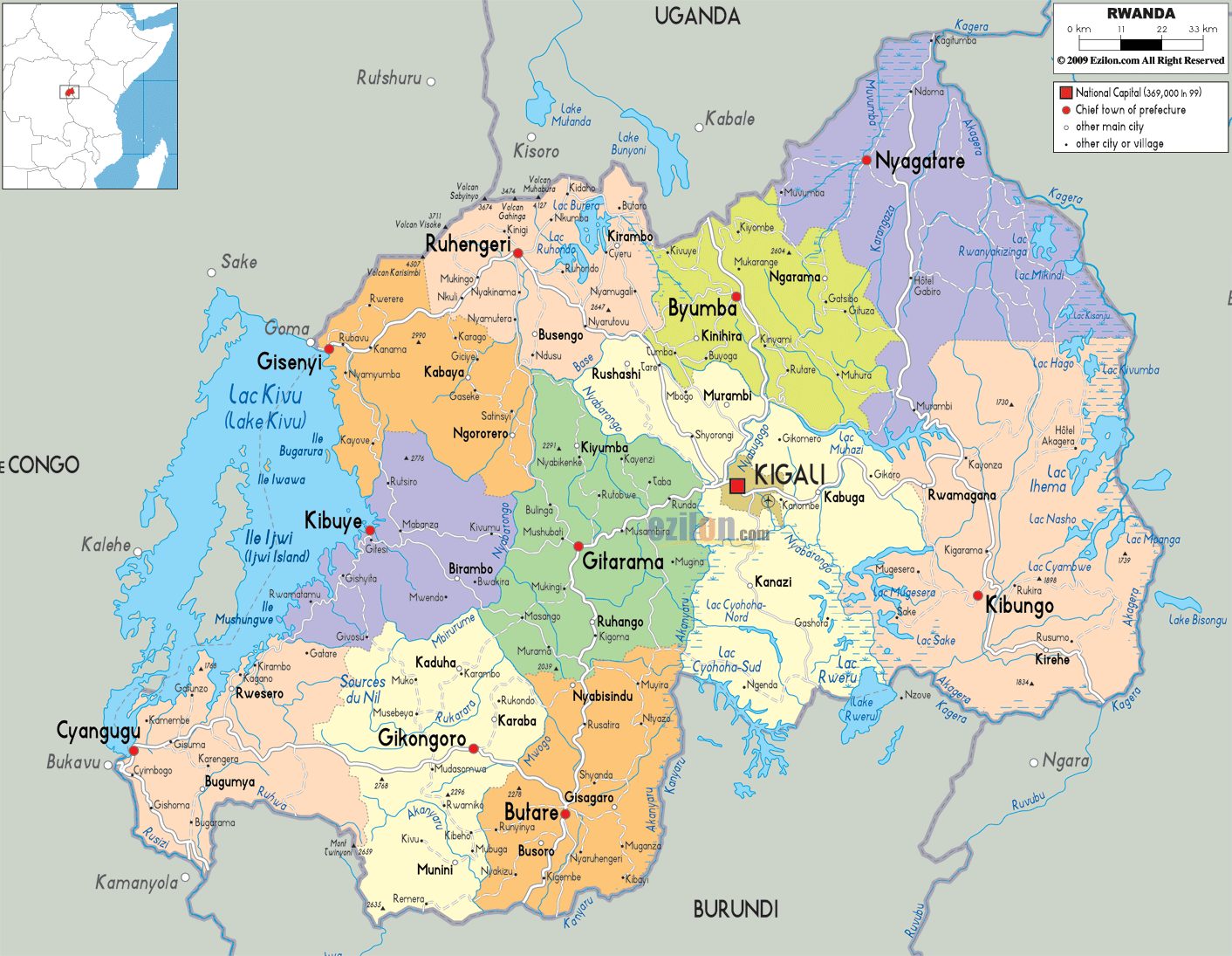 politisch karte von Rwanda