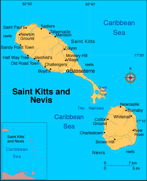 Karte von Saint Kitts und Nevis