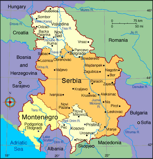Karte von Serbien