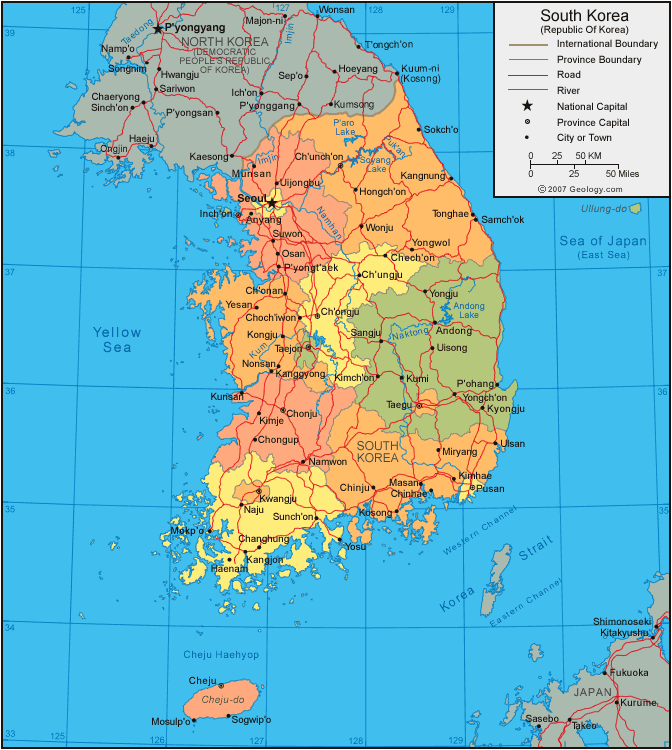 karte von Sudkorea