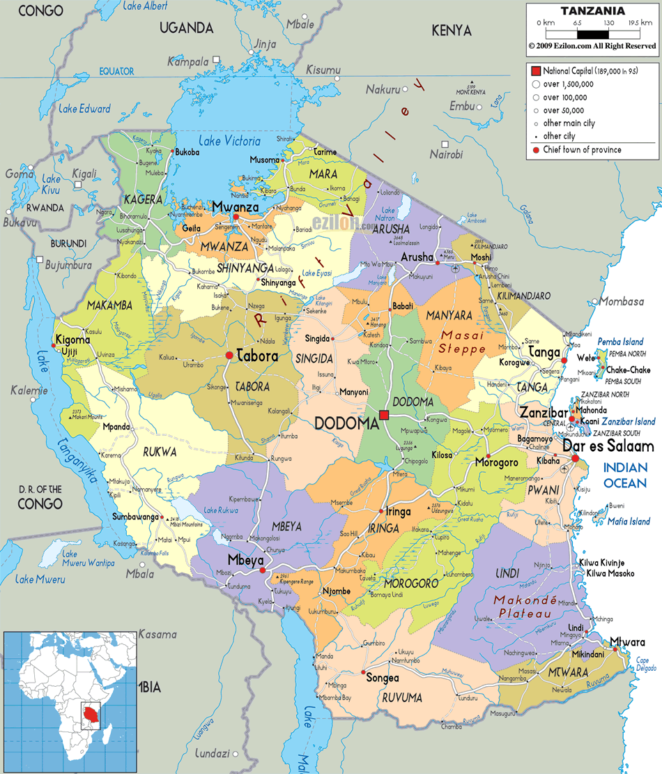 tansania politisch karte