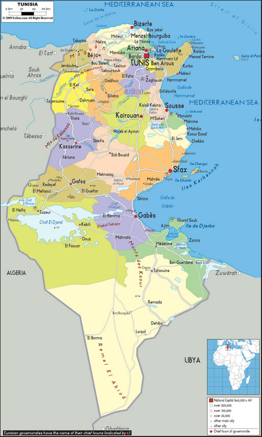 karte von Tunesien