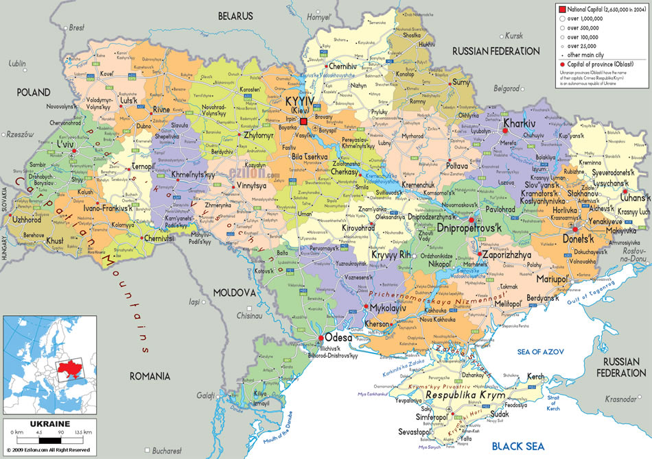 politisch karte von ukraine