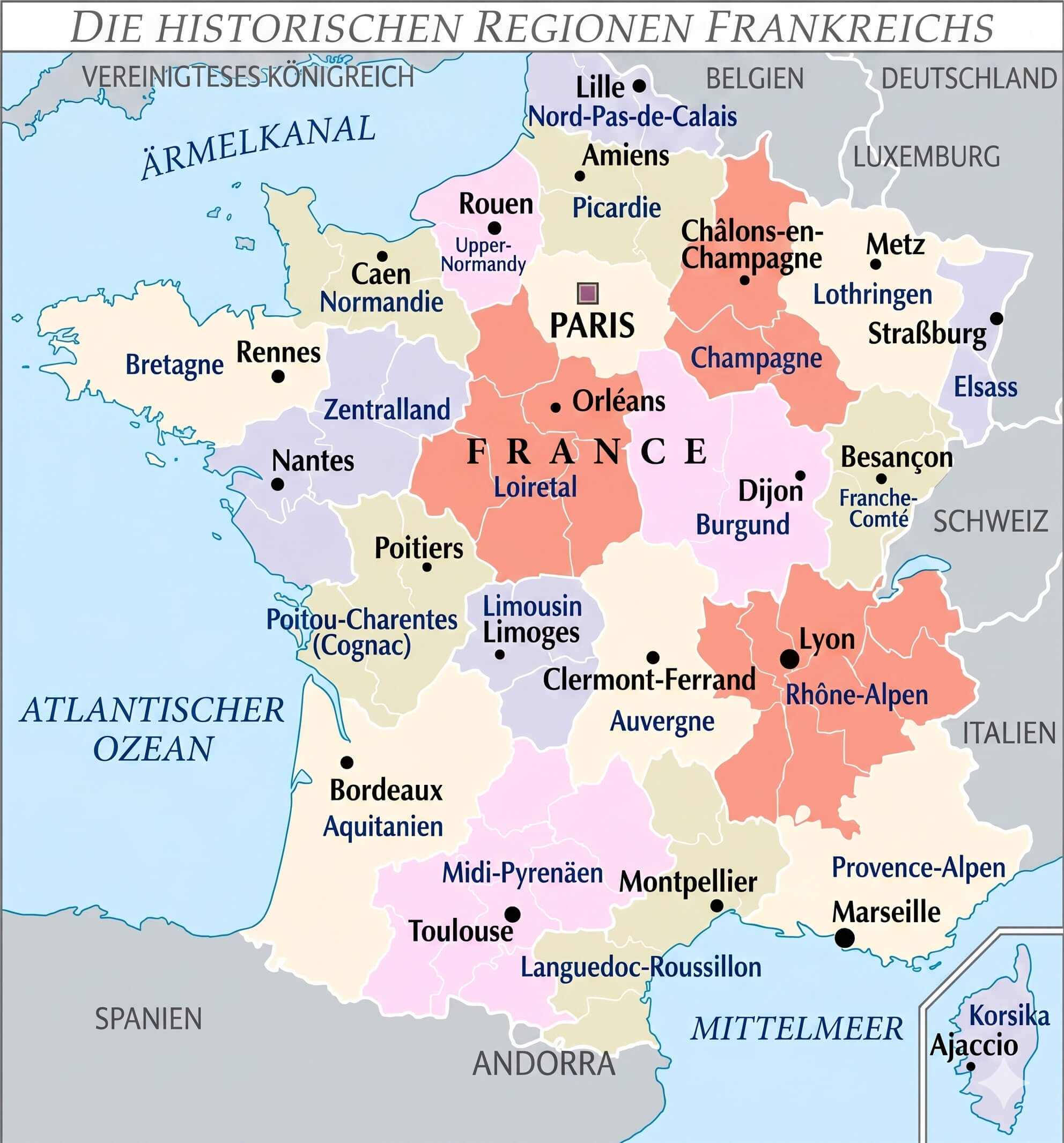 Historische regionen von Frankreich karte