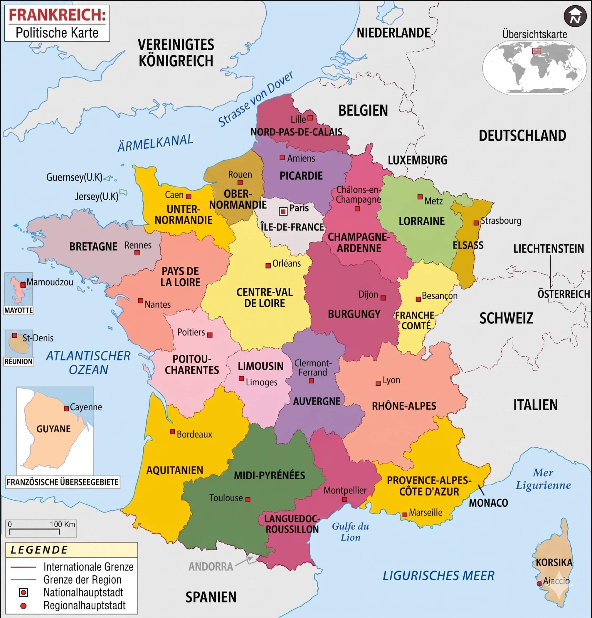 Politische karte von Frankreich regionen