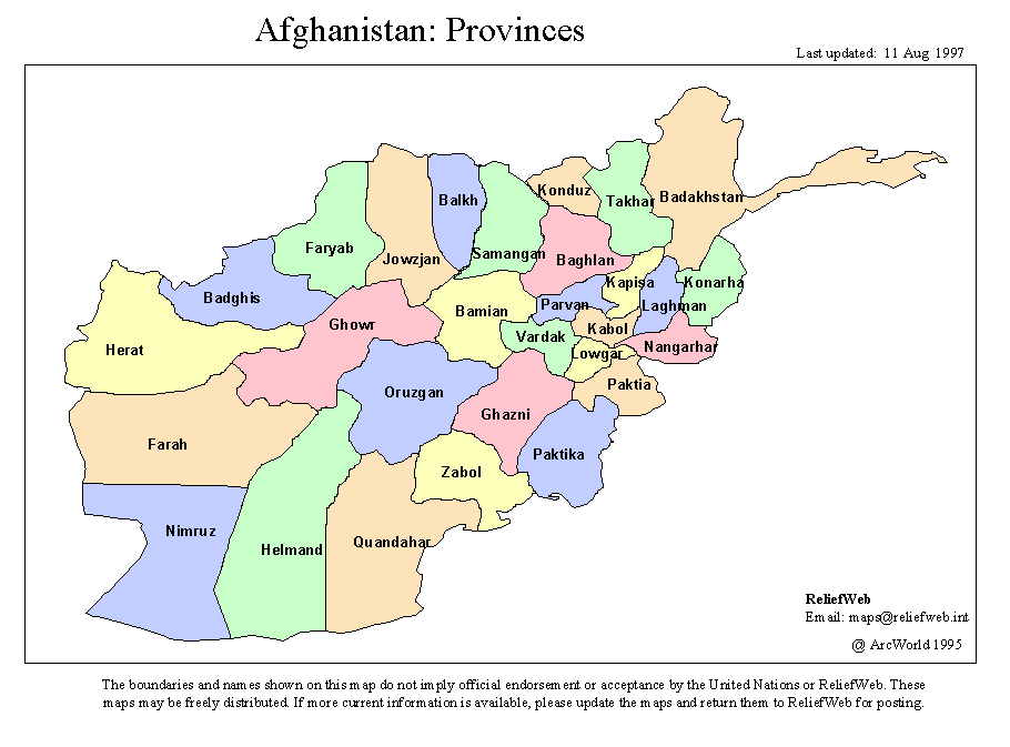 Afghanistan karte provinzen