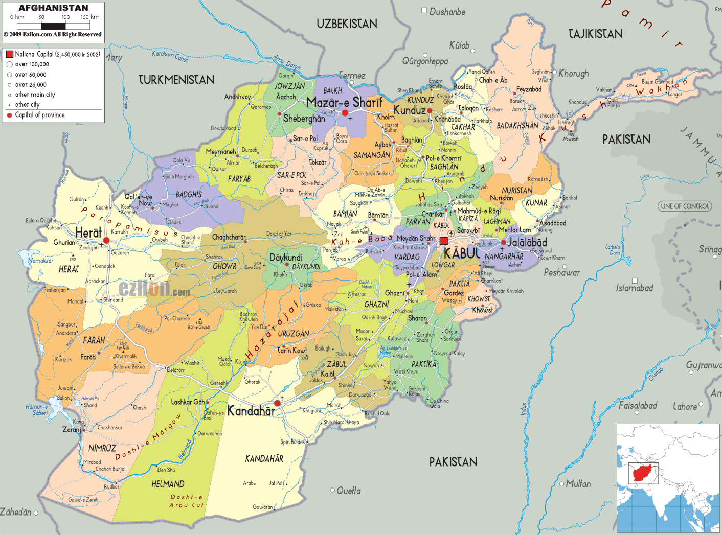 afghanistan land regionen karte