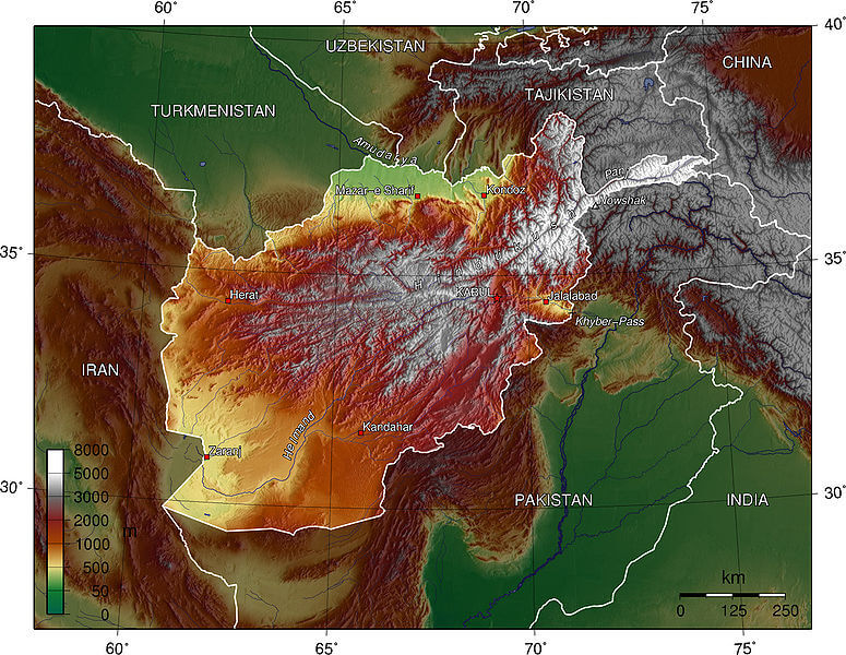 afghanistan topographie karte