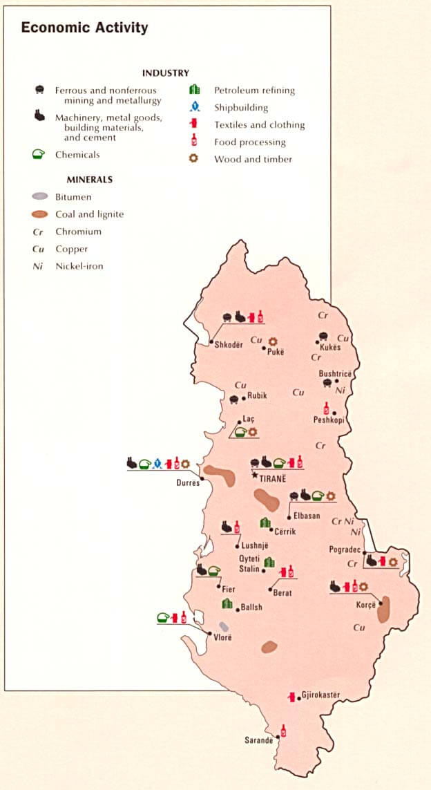 albanien okonomisch aktivitat karte 1990