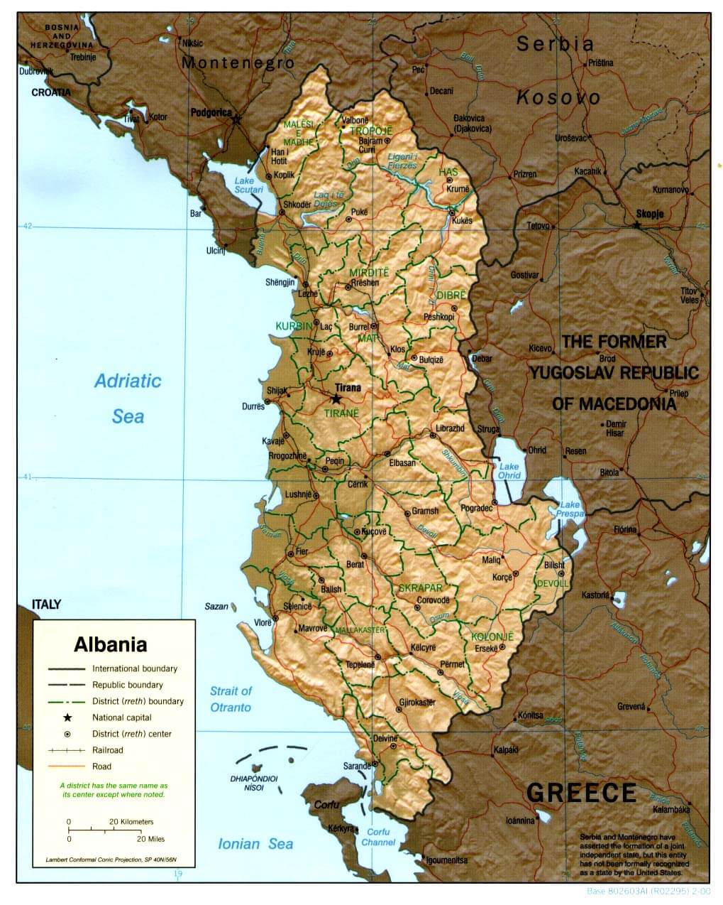 albanien physikalisch karte 2000