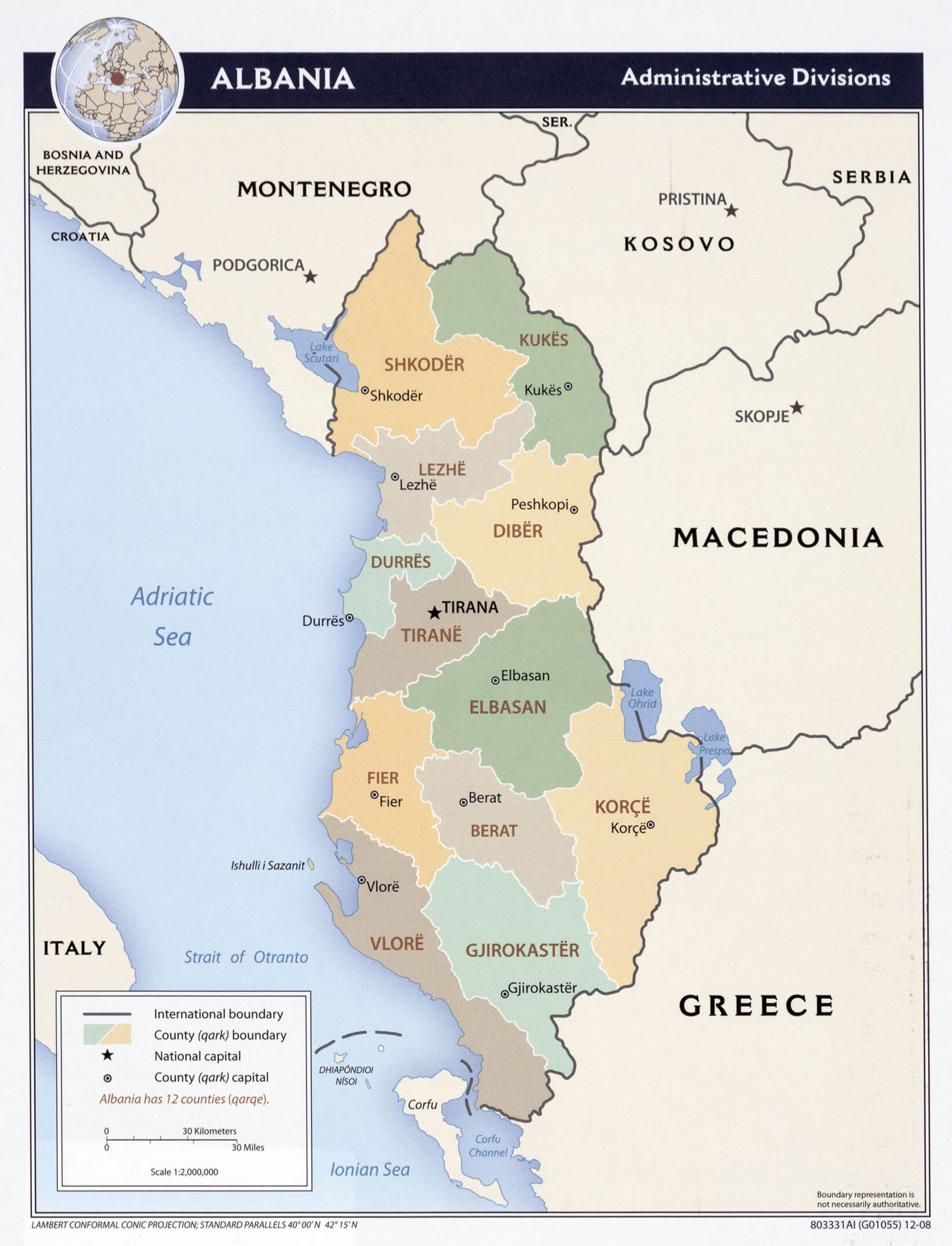 counties karte von albanien 2008