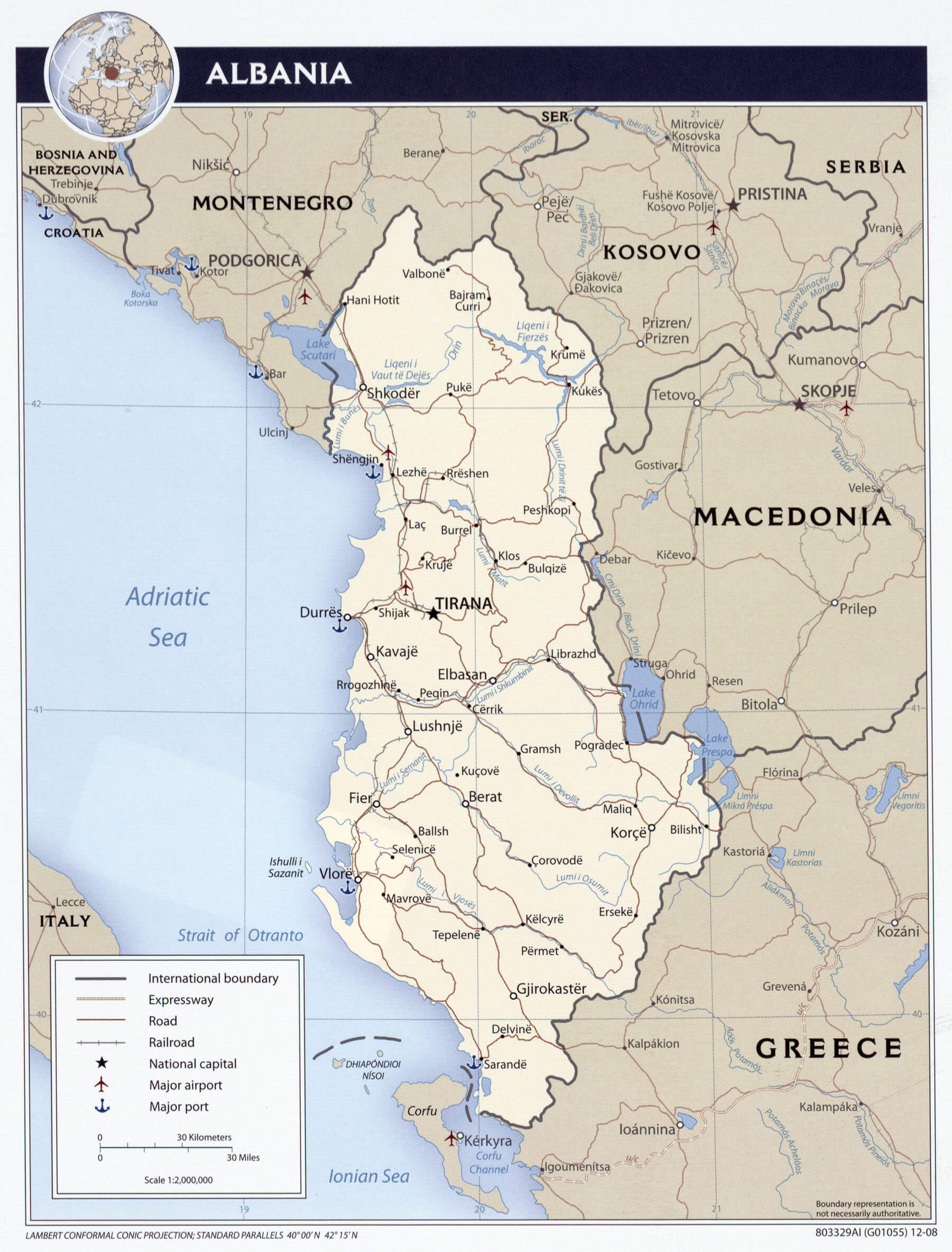 politisch karte von albanien 2008