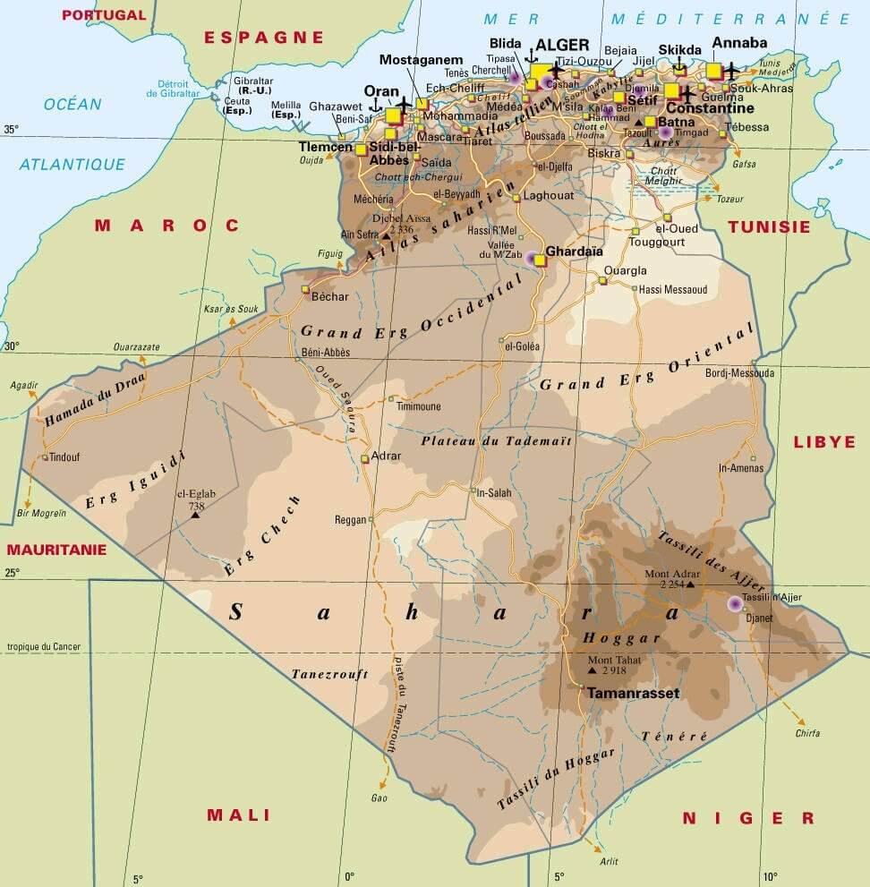 physikalisch karte von algerien