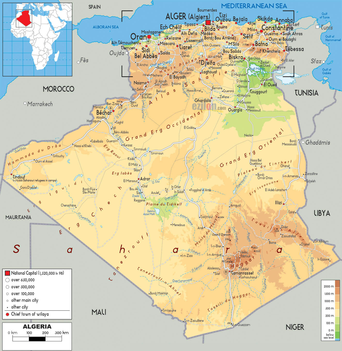 physikalisch strase karte von algerien