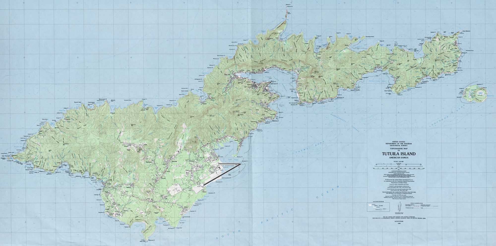 topographisch karte von amerikan samoa