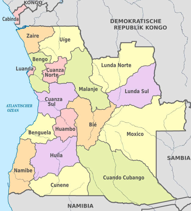 angola provinzen karte