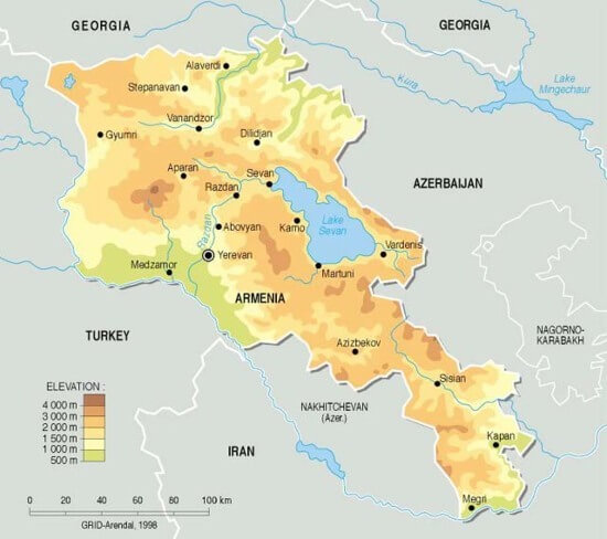 armenien physikalisch karte