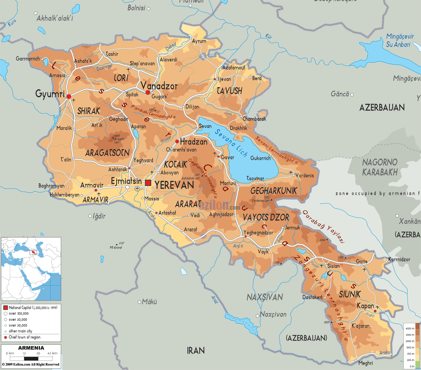 physikalisch karte von armenien