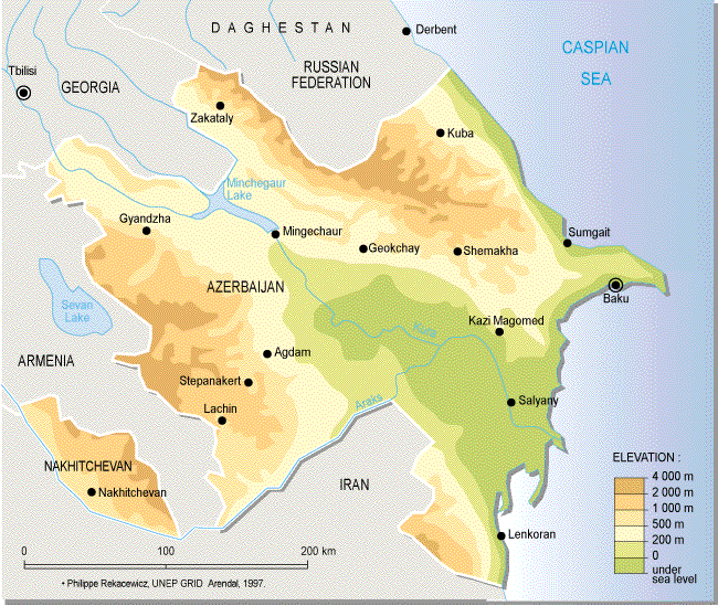 topographisch karte von aserbaidschan