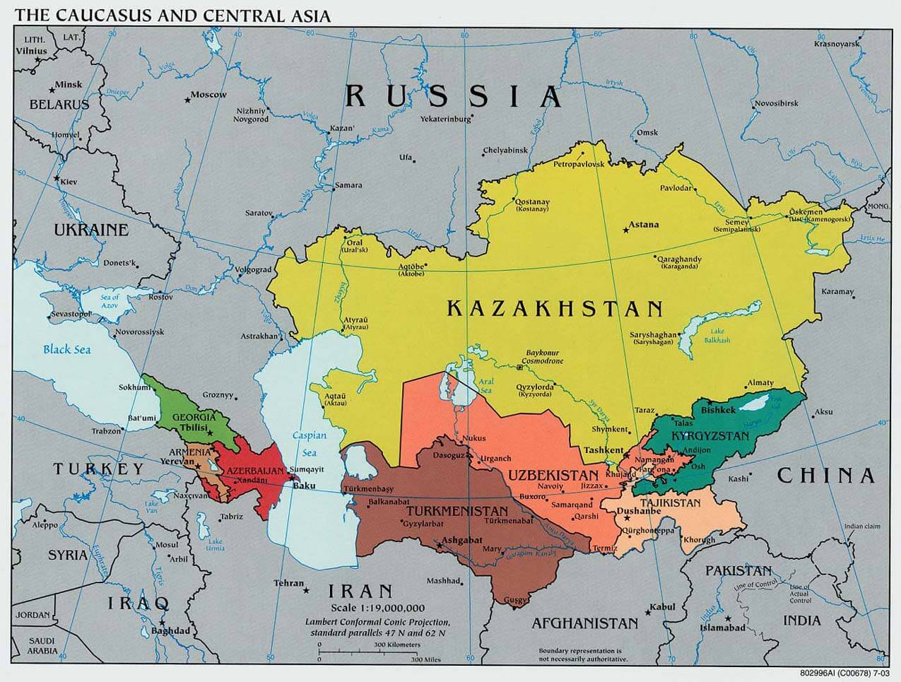 kaukasus zentral asien politisch karte 2003