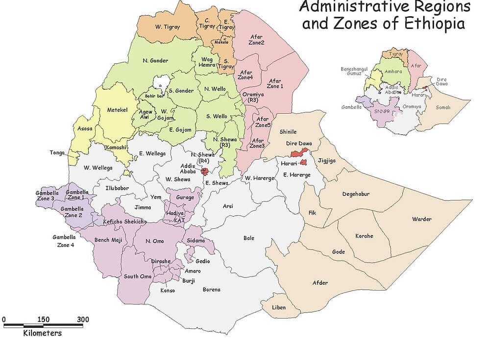 administrativ zones karte von Athiopien