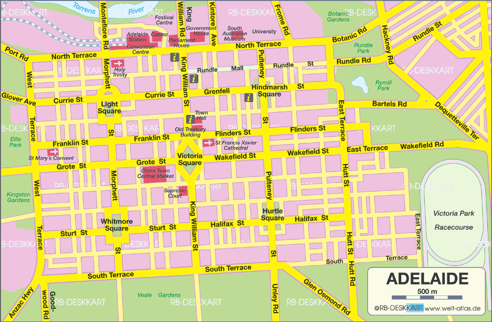 donwtown karte von Adelaide