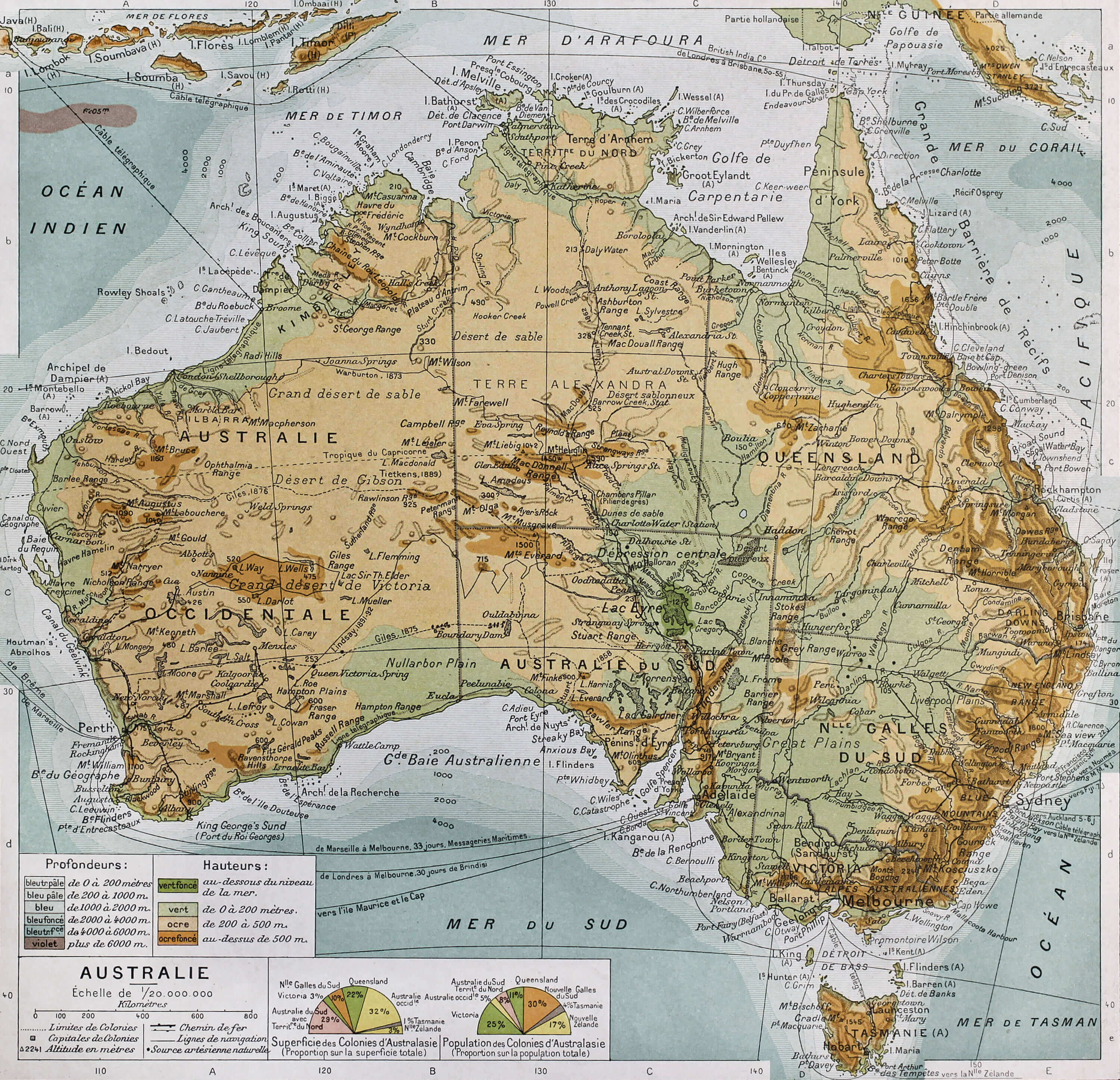 Australien physisch Karte 1894