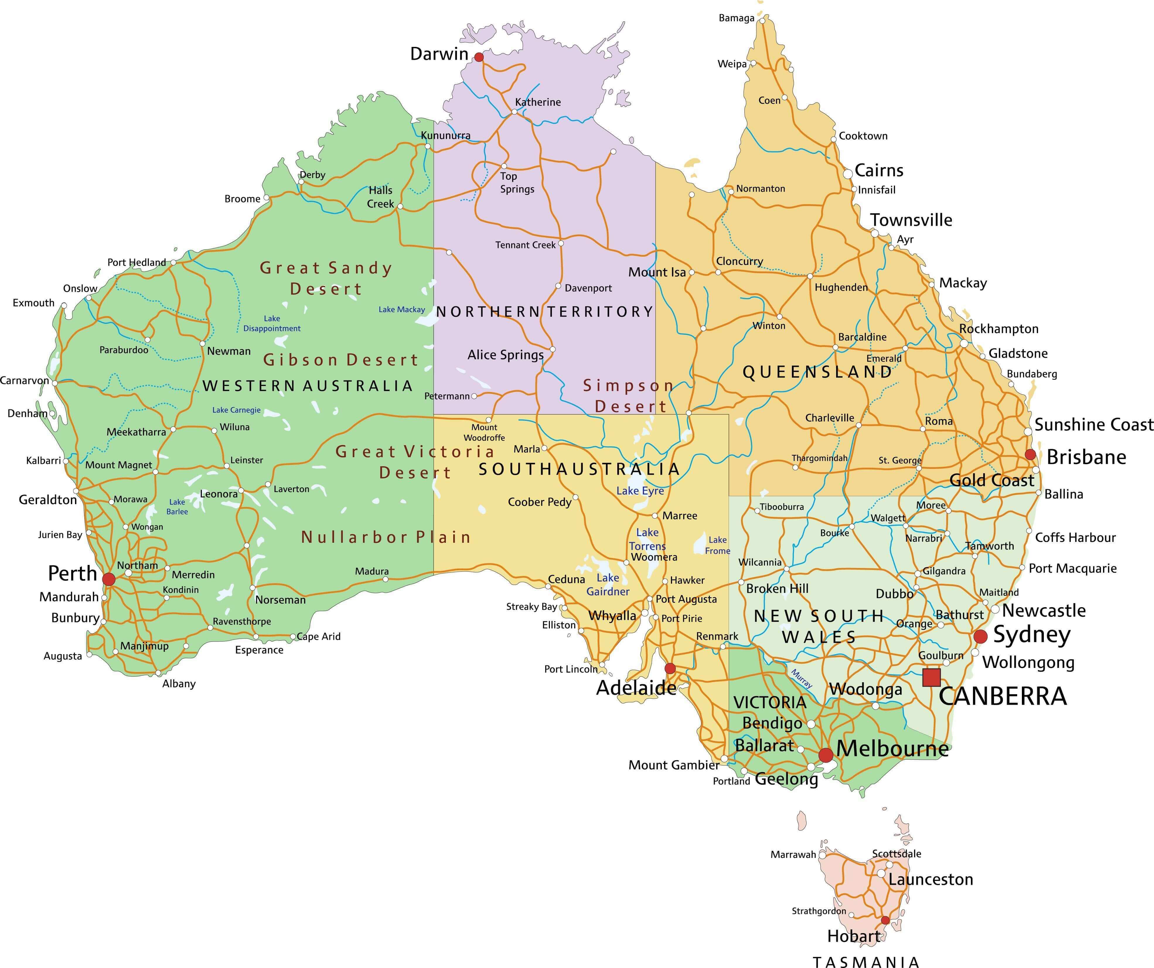 Australien stadte regionen Karte