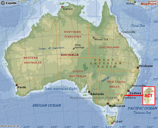 physikalisch karte von Canberra