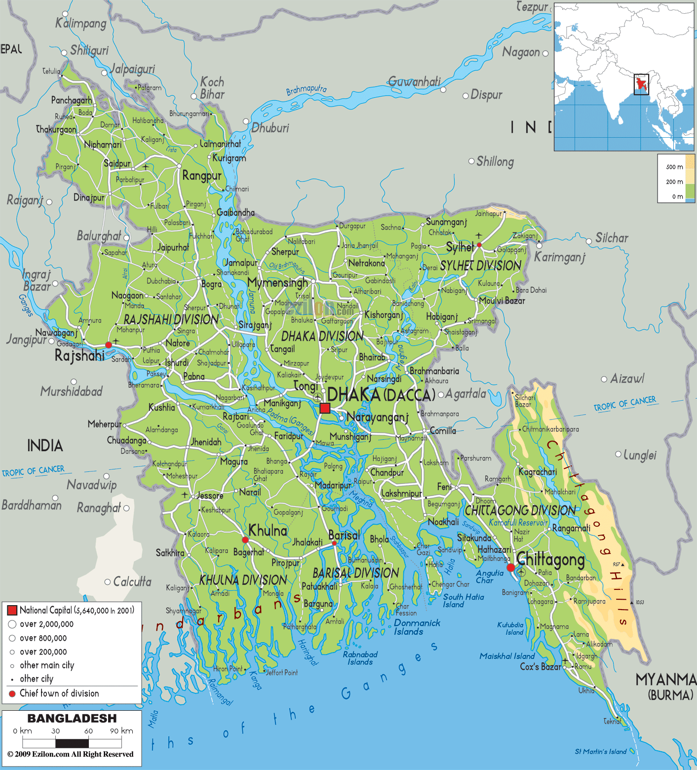 bangladesch physikalisch karte