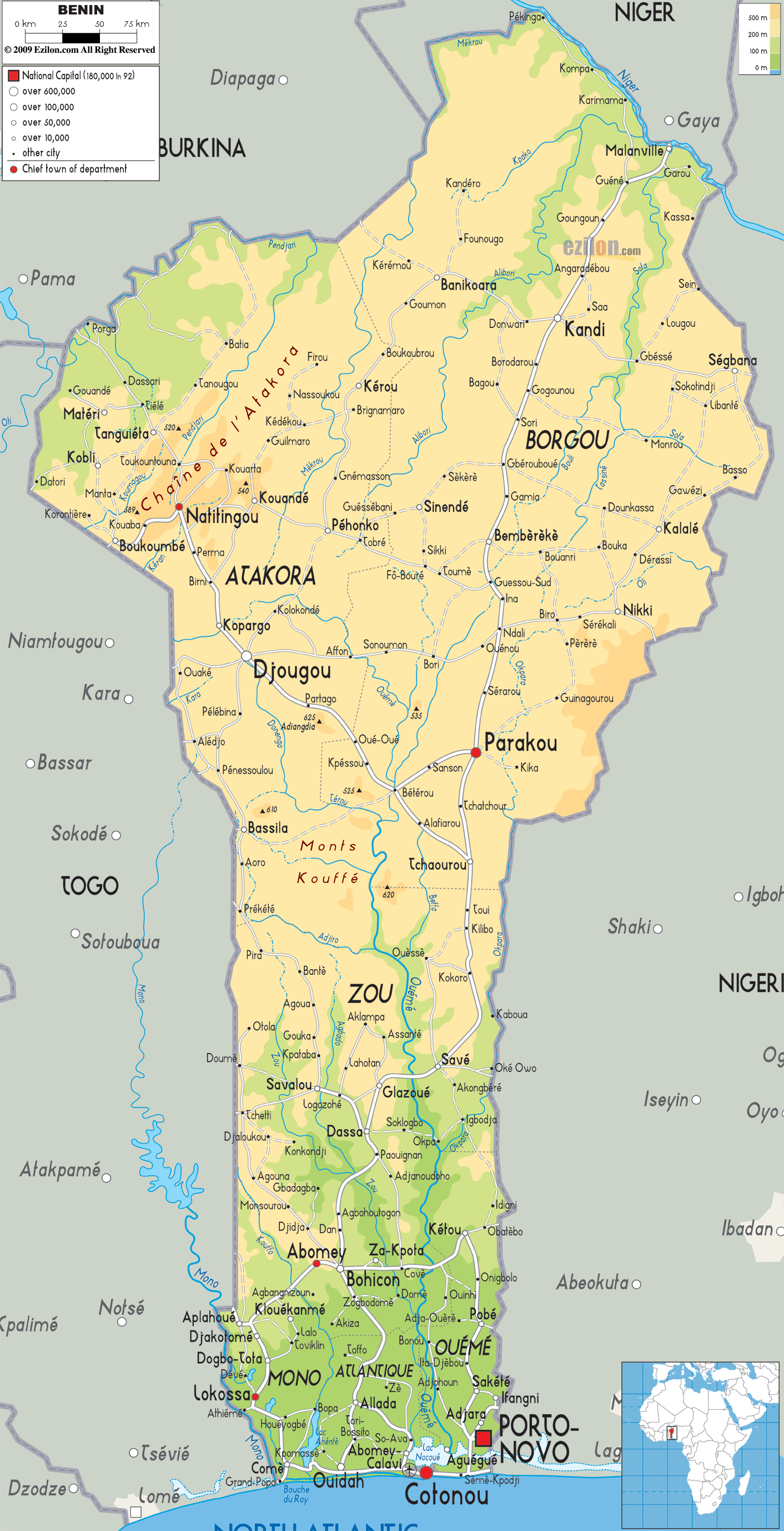 Benin physikalisch karte