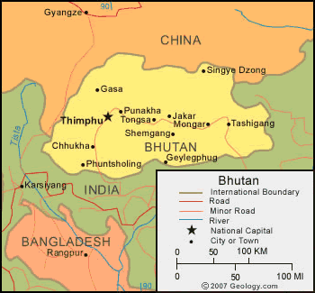 bhutan politisch karte
