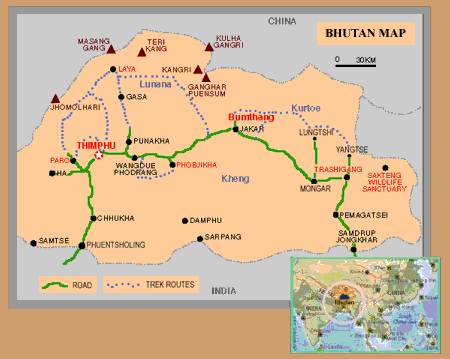 bhutan tourismus karte