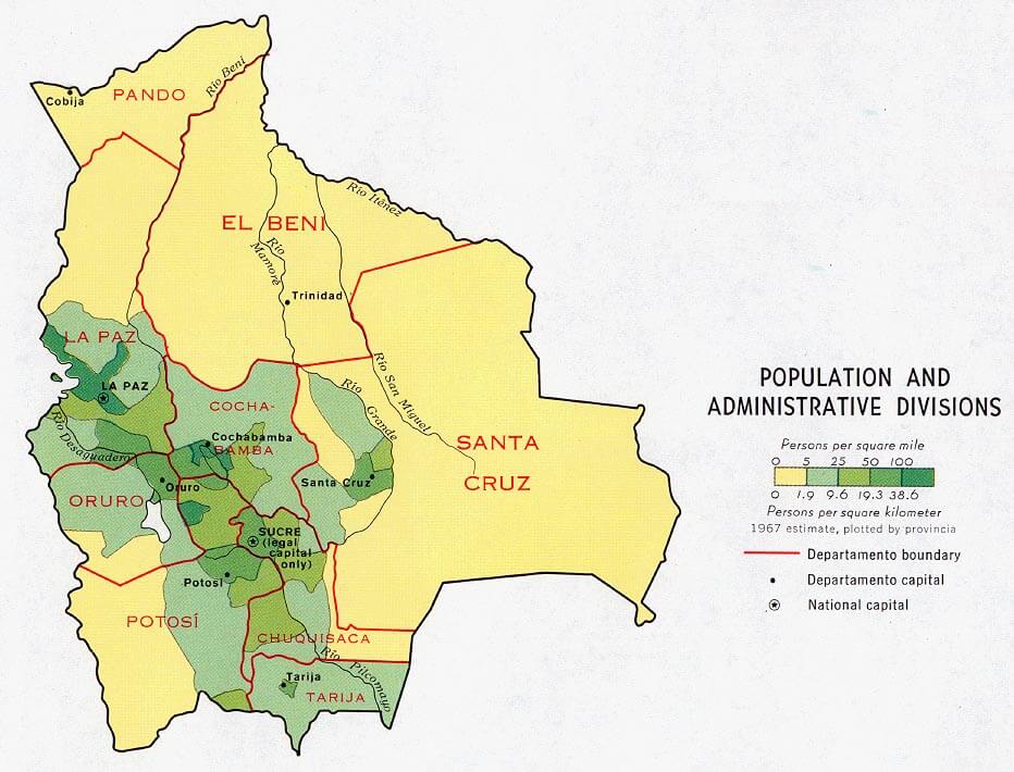 bevolkerung divisionen karte bolivien 1971