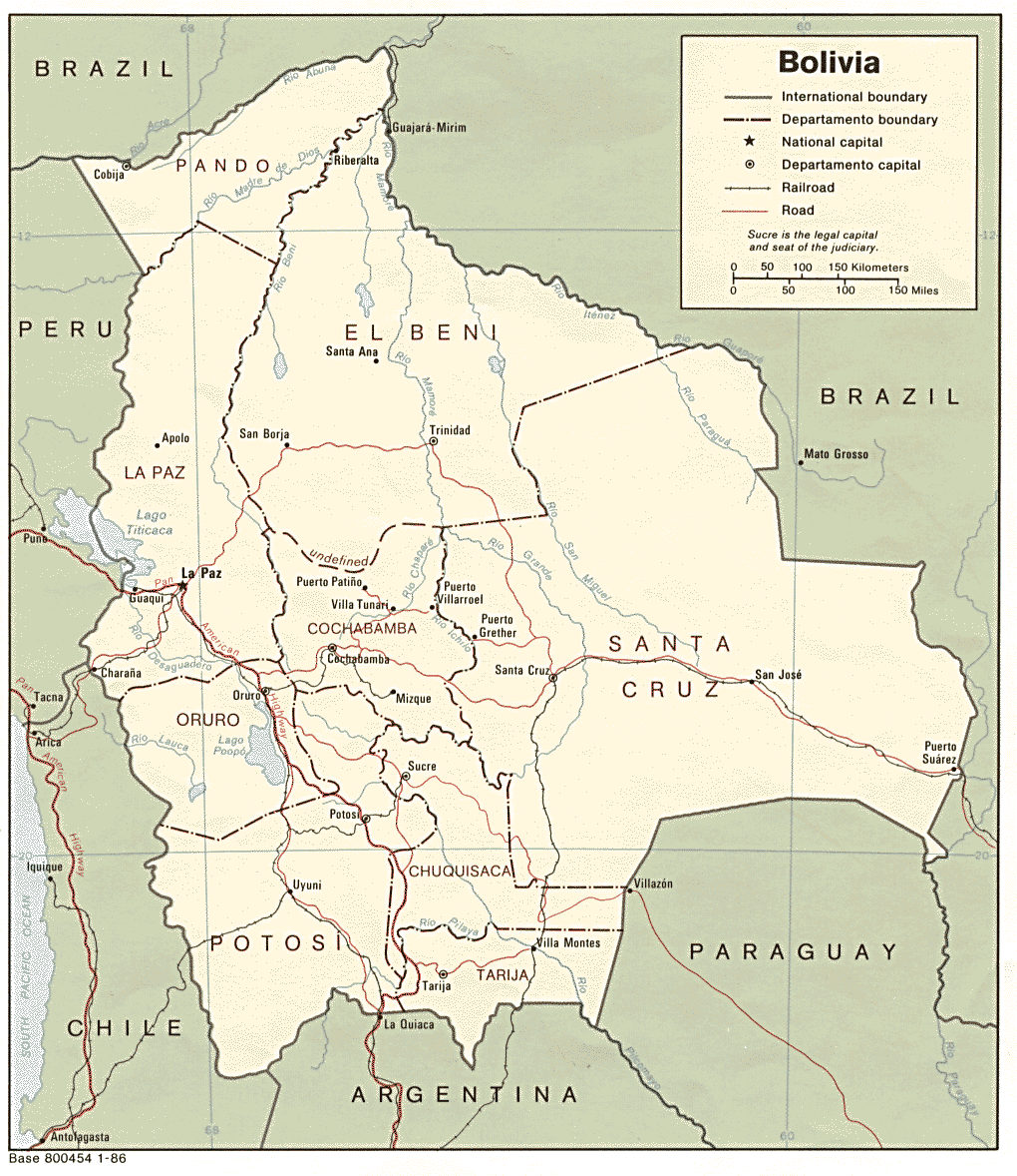bolivien politisch karte 1986