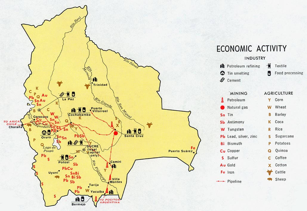 okonomisch aktivitat karte bolivien 1971