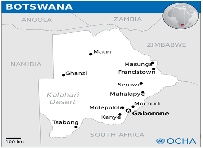 botswana lage karte gaborone