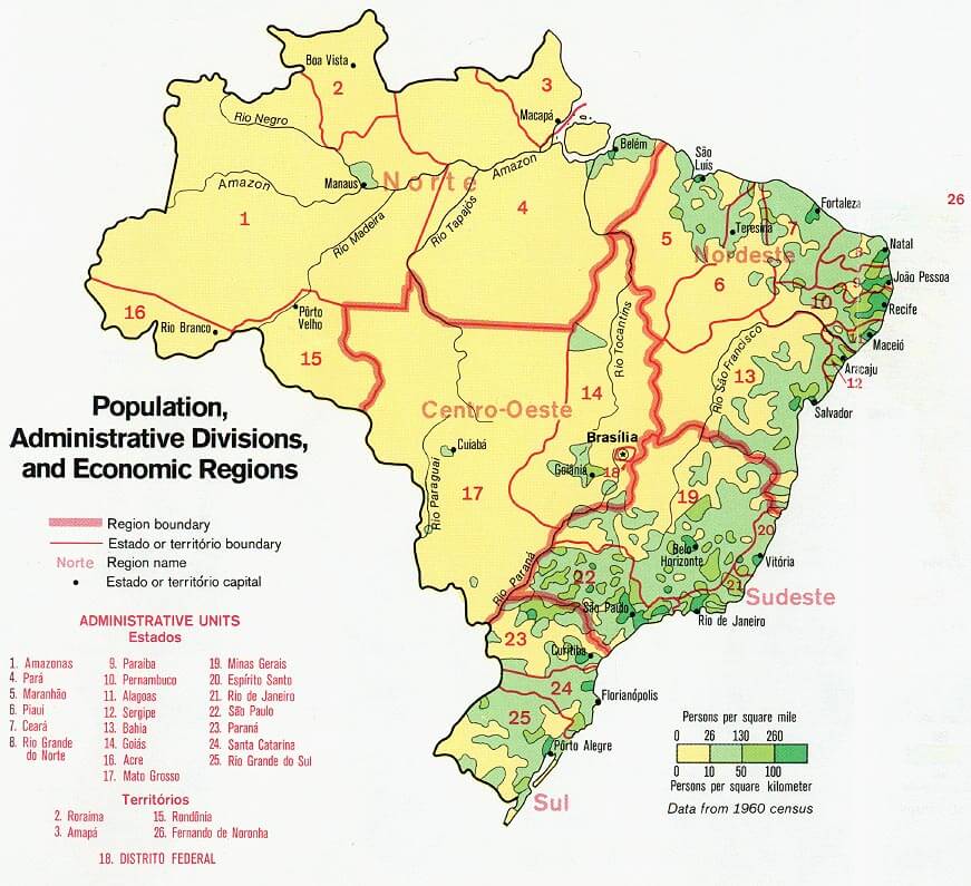 brasilien bevolkerung administrativ okonomisch regionen karte 1977