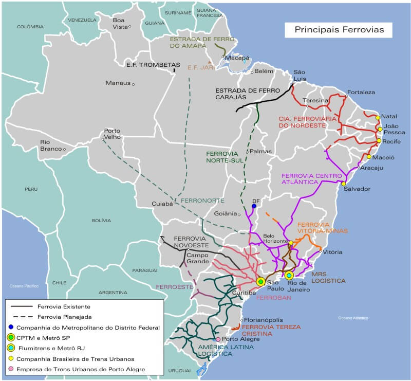 brasilien main eisenbahns karte