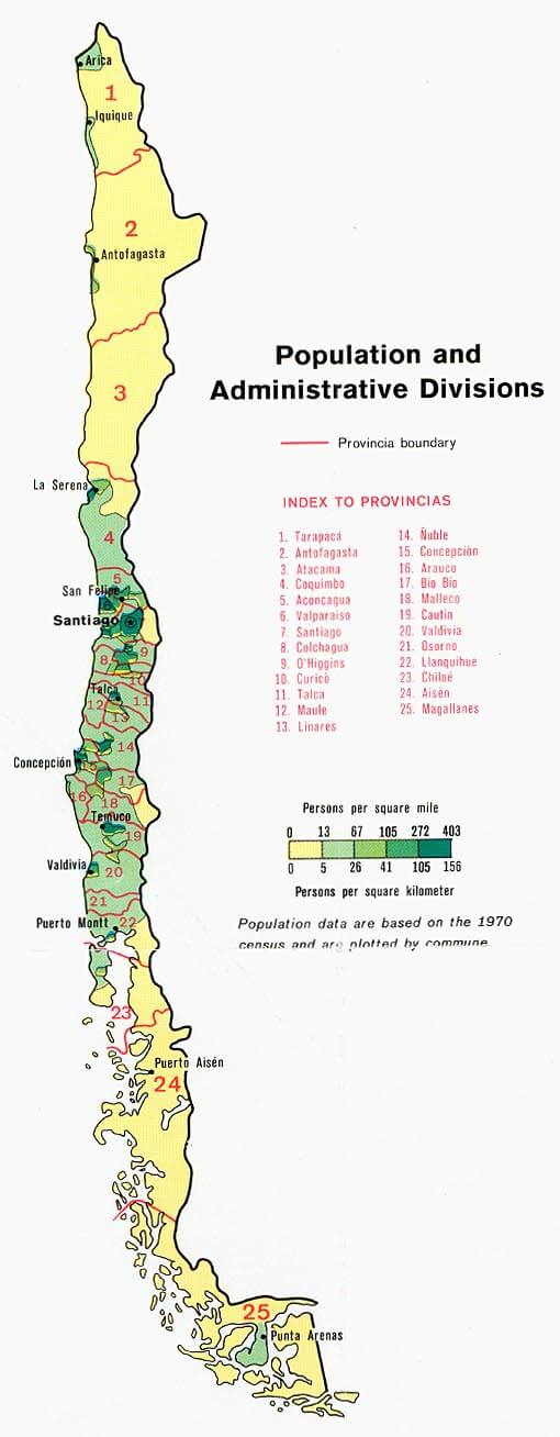 chile bevolkerung administrativ divisionen karte 1972