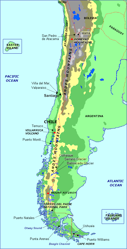 chile physikalisch karte